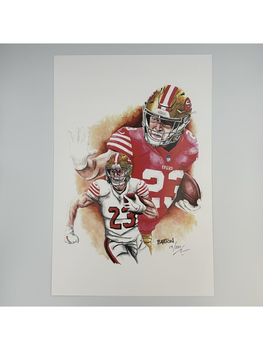 Christian McCaffrey Signed 12x18 LE Lithograph by Brian Barton #19/250 COA 49ers